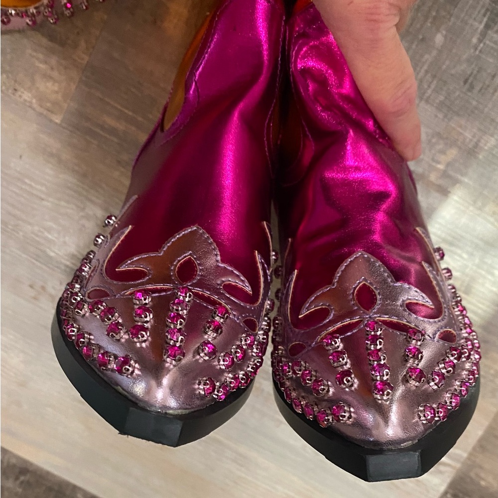 Azalea wang metallic rhinestone Pink and Orange Women's Western Boots NWOT - Picture 7 of 10